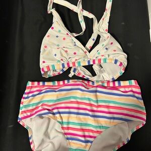 Colorful Polka Dot and Stripe Bikini Set